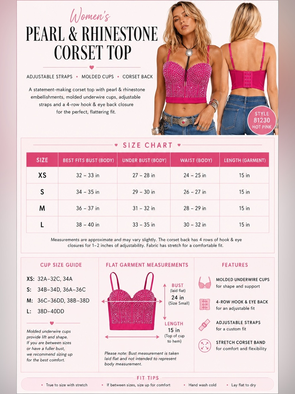 Hot Pink Beaded Rhinestone Bustier Crop Top - Picture 8 of 9
